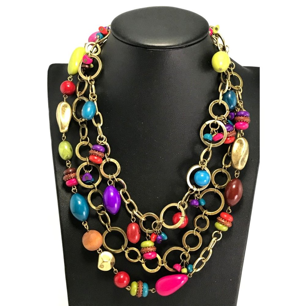 Premier Designs Layered Choker Necklace Gold Tone Circle Link Lucite Beads